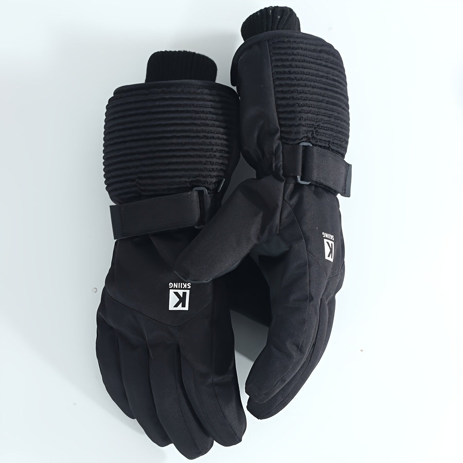 Gants de ski imperméables à sangle de poignet en maille, blanc