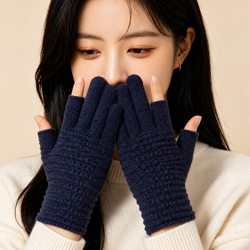 Gants sans doigts thermiques en maille, 5 coloris, à oursons