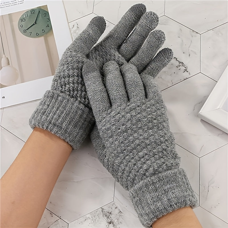 Gants tactiles à poignet côtelé doublés peluche en maille — lot de 2 paires