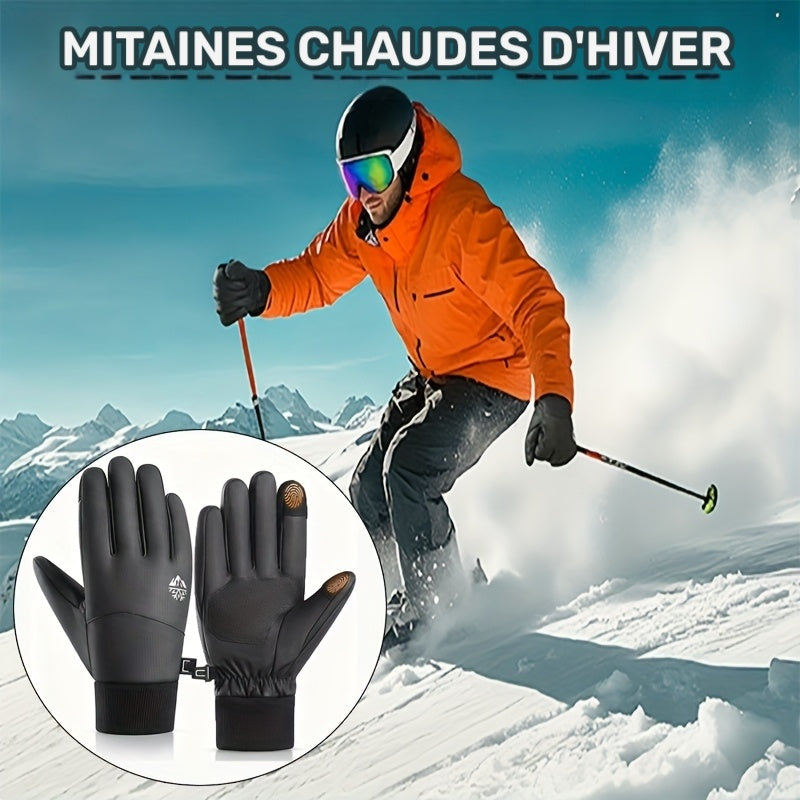 Gants tactiles coupe-vent thermiques en simili cuir, couleur gris foncé