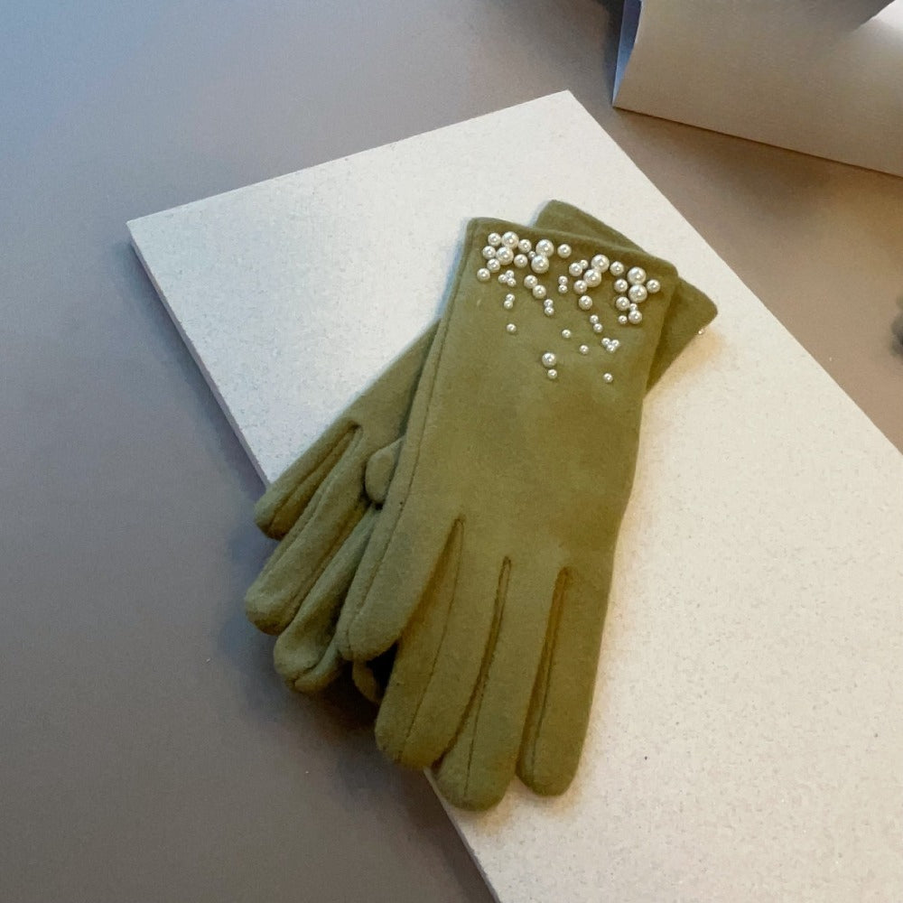 Gants coupe-vent en maille, kaki