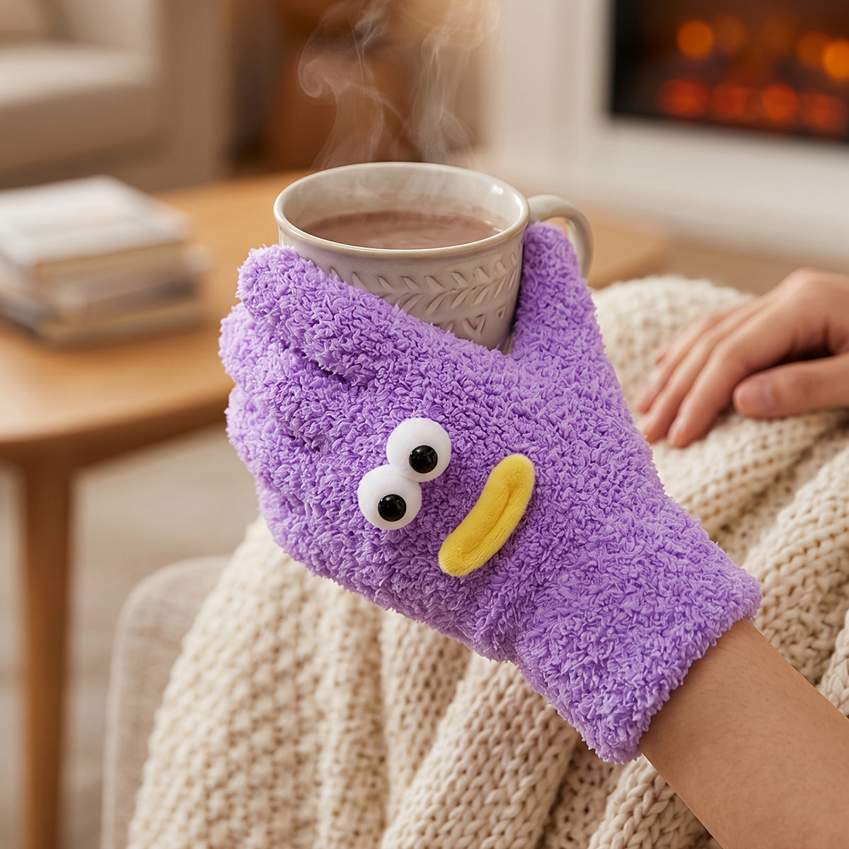 Gants en peluche pour enfant, couleur café