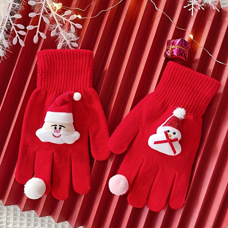 Gants thermiques en maille — lot de 2 paires, 3 coloris, jacquard, bonhomme de neige