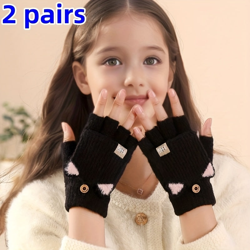 Gants sans doigts thermiques en maille, 8 coloris, automne-hiver