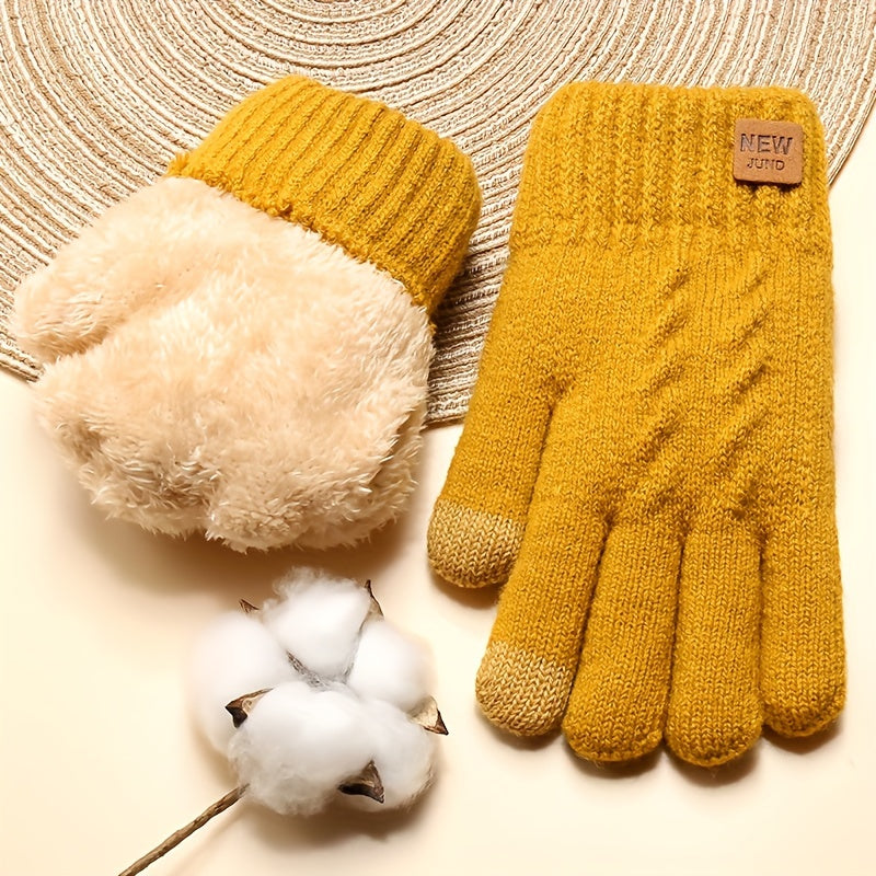 Gants tactiles doublés thermiques en maille, 4 coloris, jaune, beige, couleur marine et noir
