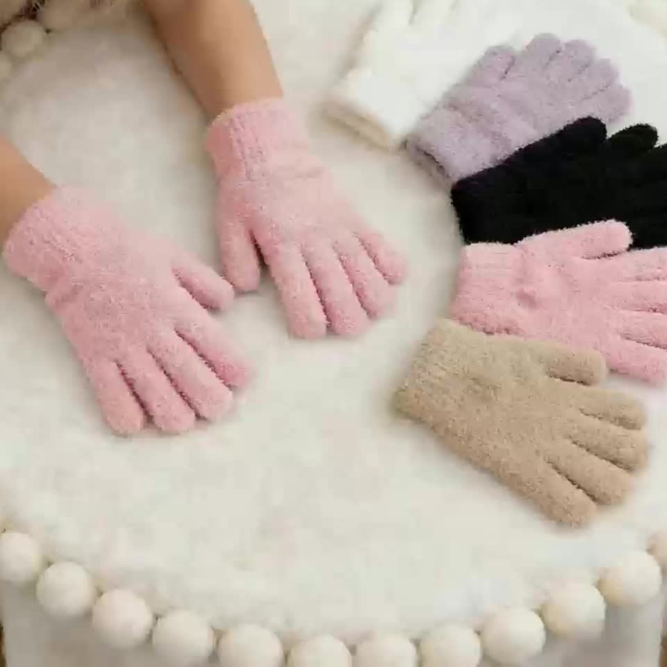 Gants à revers de fourrure en maille peluchée — lot de 3 paires