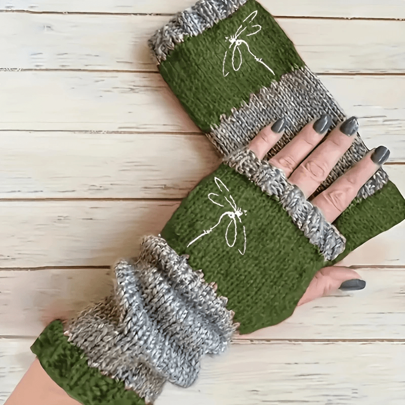 Gants sans doigts en maille, 2 coloris, brodé