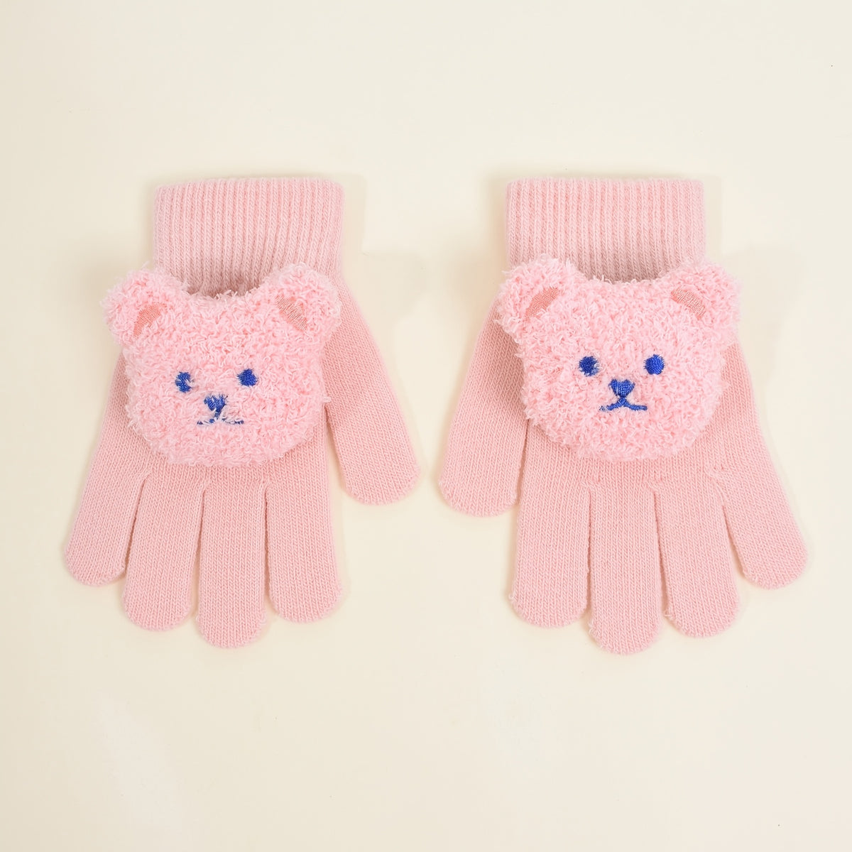 Gants à motif ourson à poignet côtelé en maille pour enfant