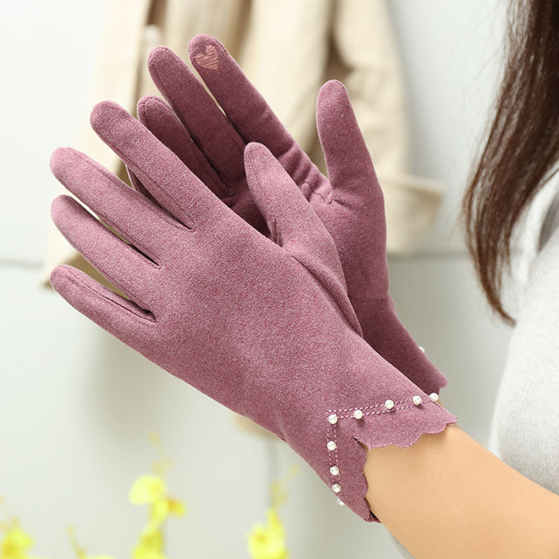 Gants tactiles en maille brodés