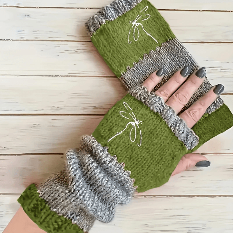 Gants sans doigts en maille, 2 coloris, brodé