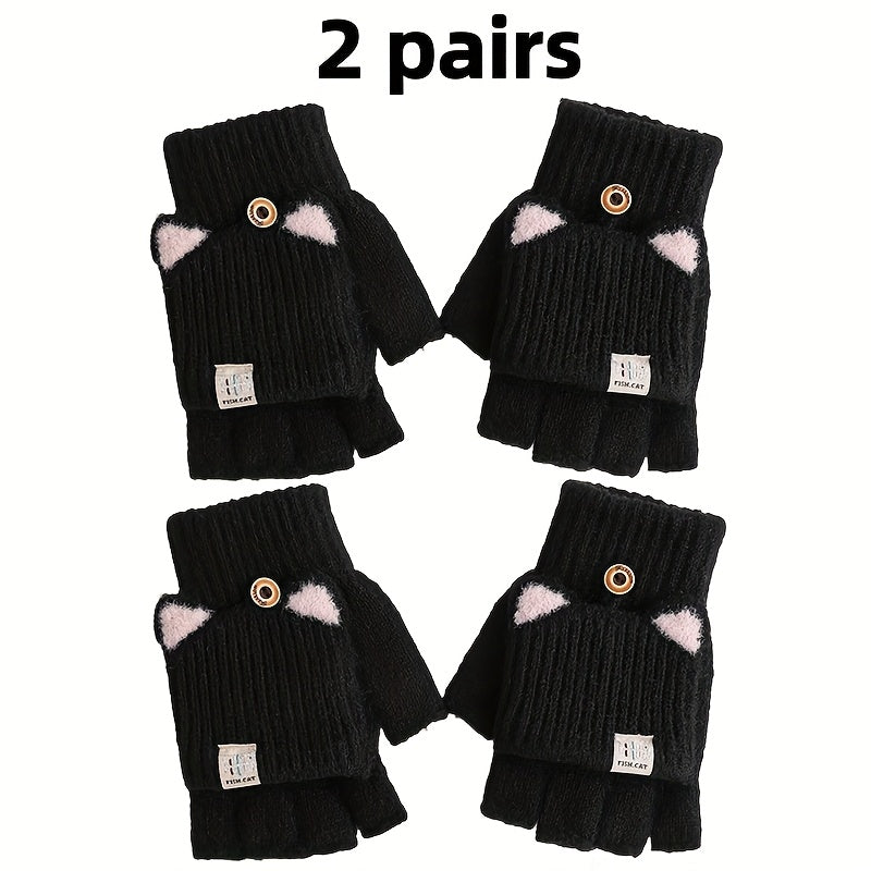 Noir - Ensemble de Gants à Oreilles de Chat avec Couverture Rabattable Image
