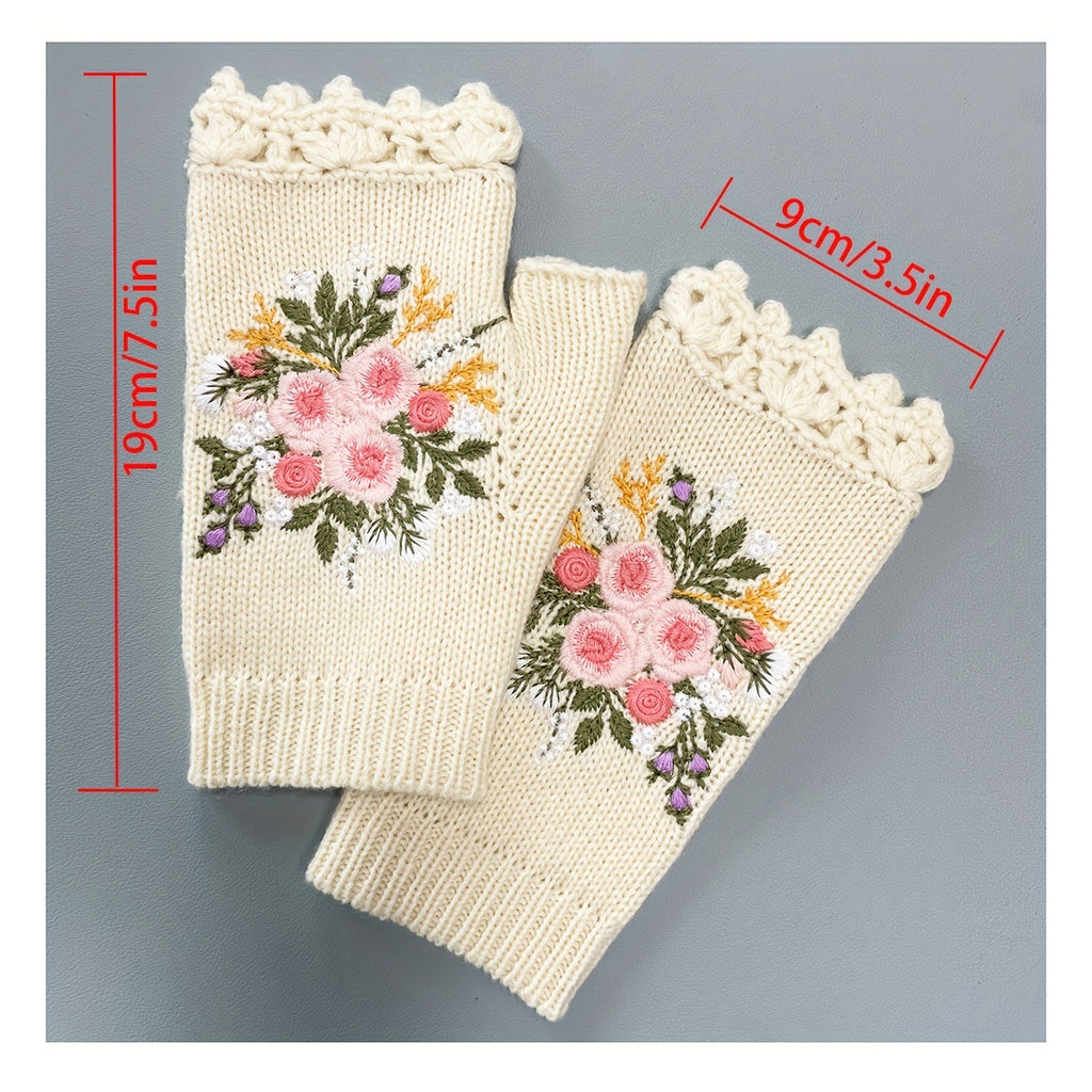 Gants sans doigts en maille, 3 coloris, brodé