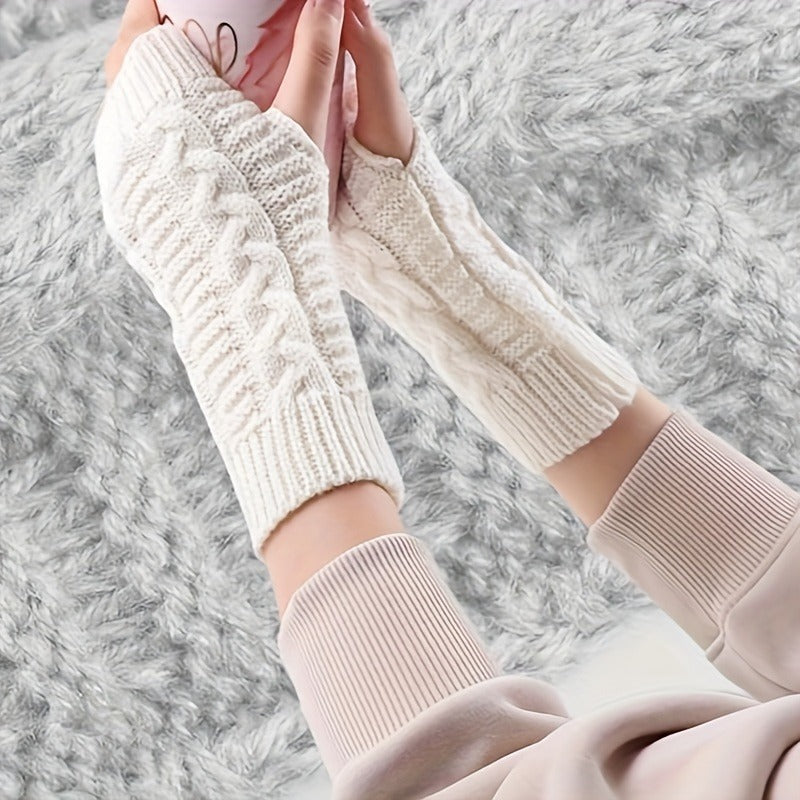 Gants mitaines thermiques en maille, noir, blanc et gris
