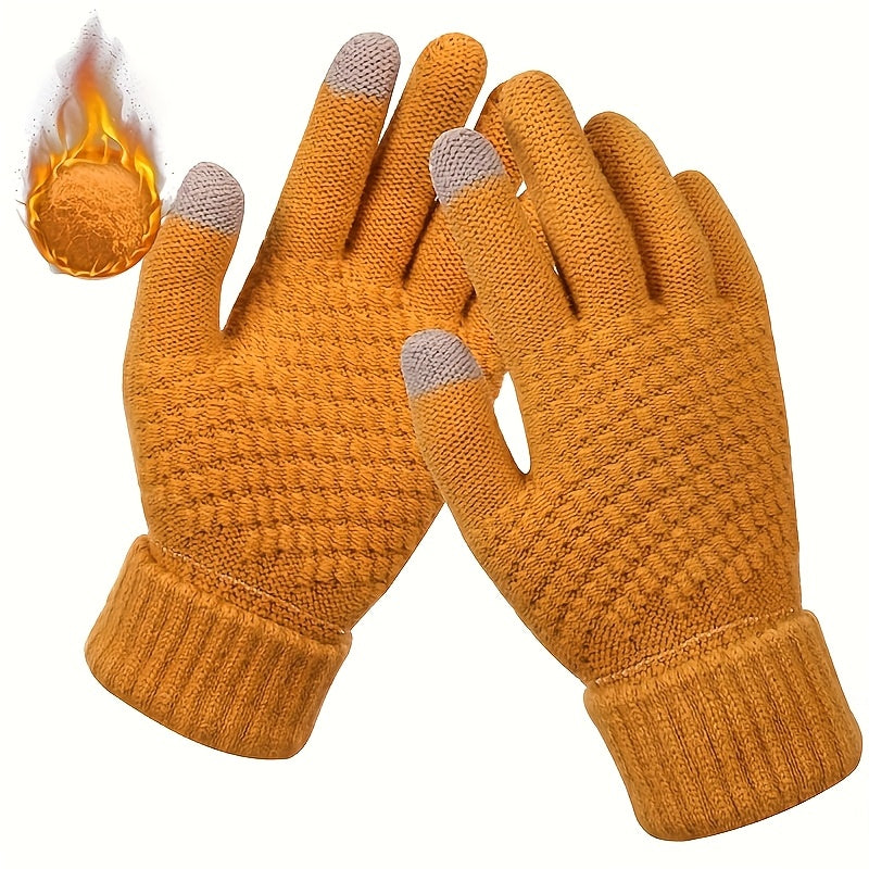Gants tactiles à poignet côtelé doublés peluche en maille — lot de 2 paires