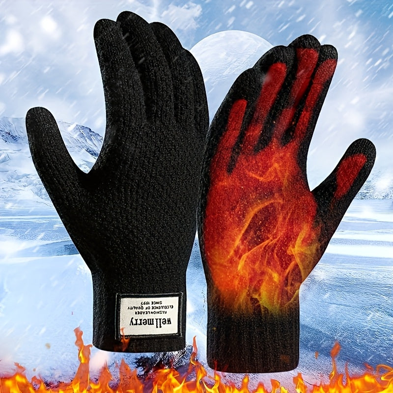 Gants doublés thermiques en maille, bleu marine