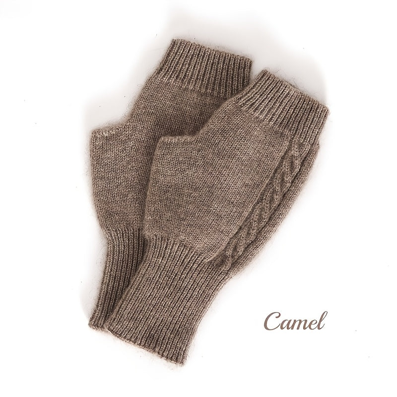 Manchons en maille torsadée à passage pour le pouce, beige