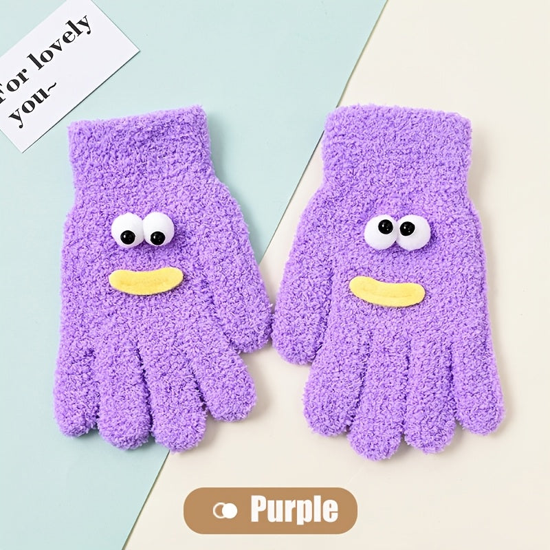 Gants doublés thermiques en maille, pour le grand froid, 4 coloris, couleur café, noir, rose et violet, violet