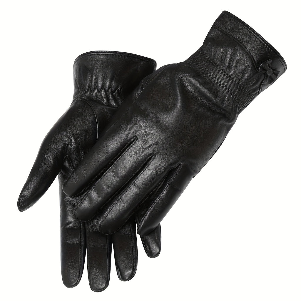 Gants tactiles coupe-vent doublés en cuir, noir, noir, du L au XXL, noir