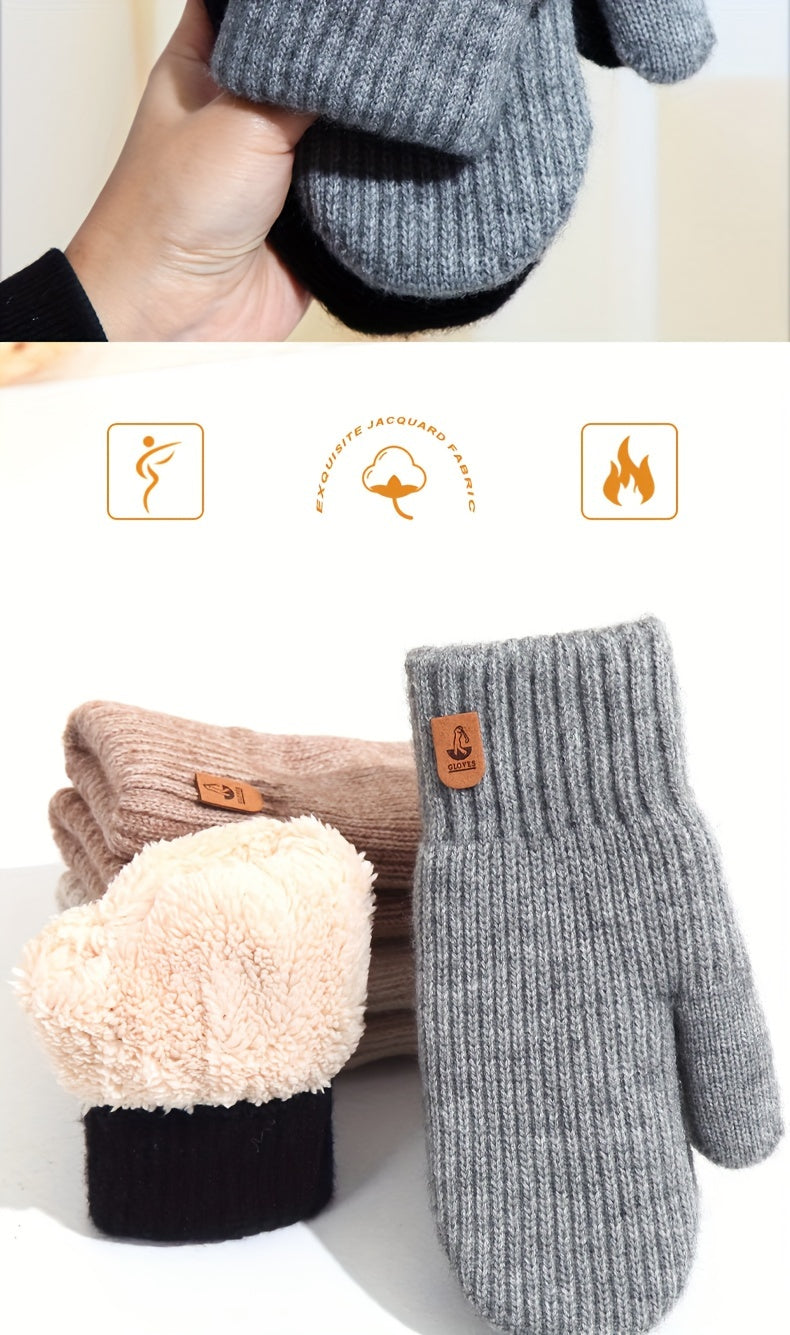 Gants mitaines doublés thermiques en laine, 4 coloris