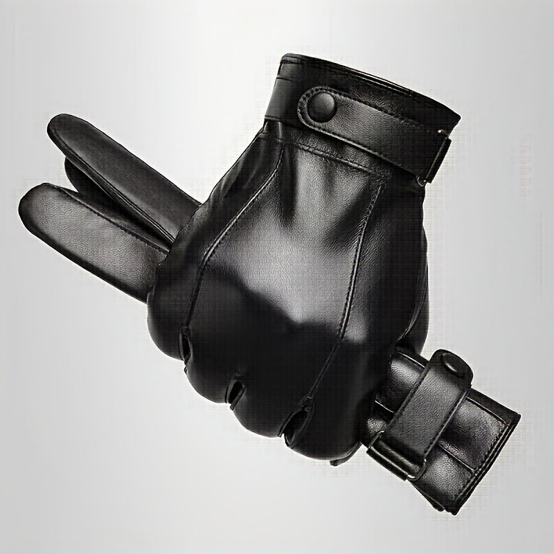 Gants thermiques de vélo en cuir, noir, noir