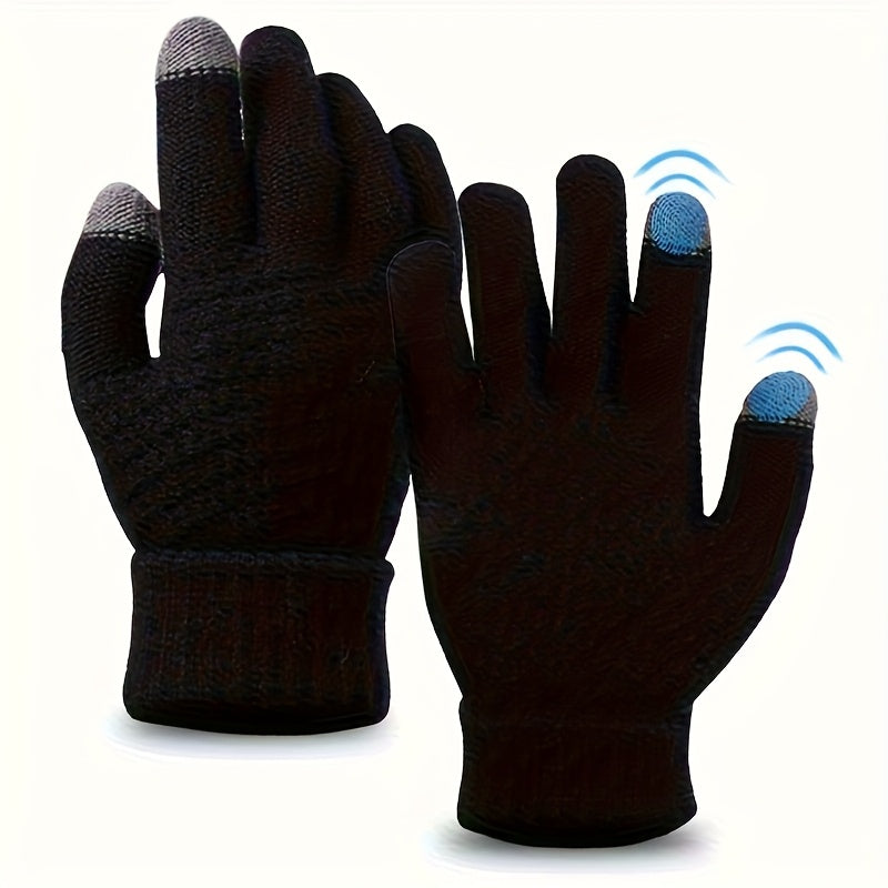 Gants tactiles à poignet côtelé doublés peluche en maille — lot de 2 paires