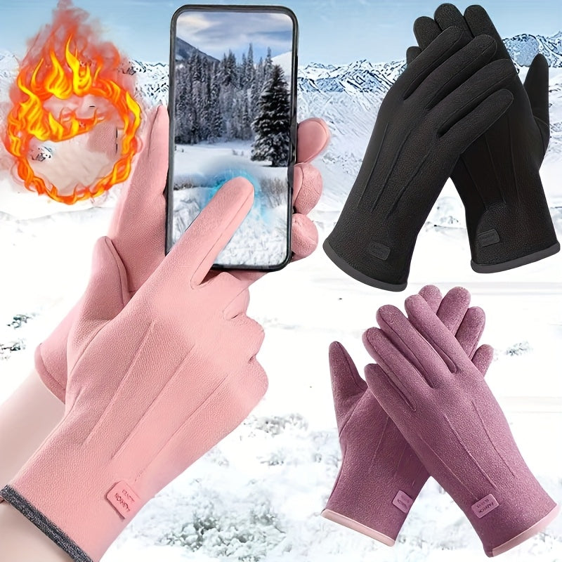 Gants tactiles à étiquette cousue en maille, rose