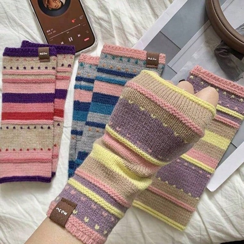 Gants en maille, 4 coloris, rayé