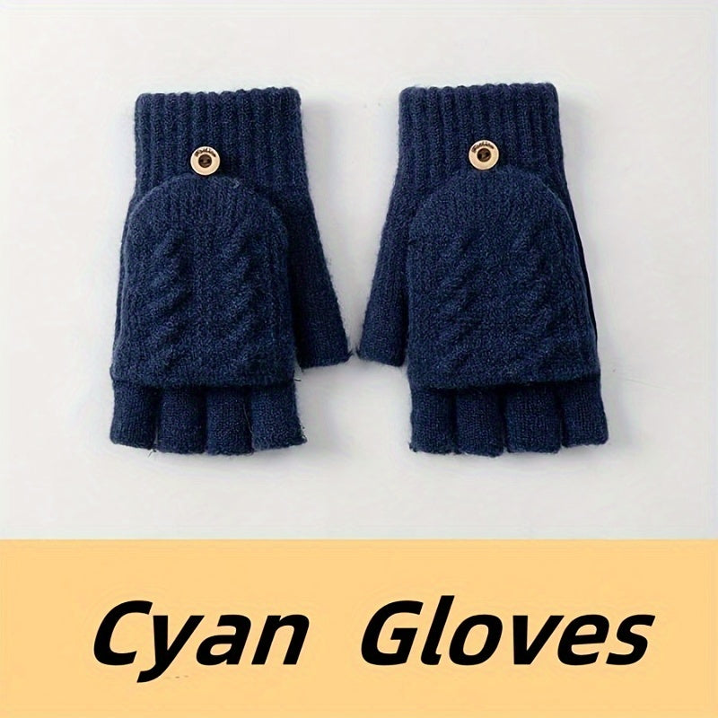 Gants-moufles à rabat en maille torsadée à boucle