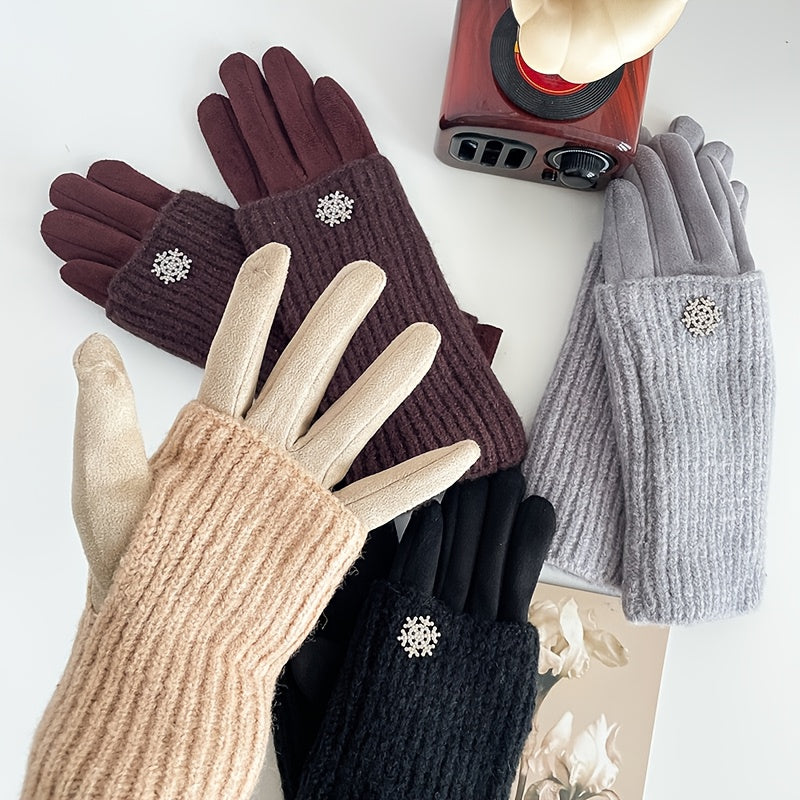Gants brodés à flocons en maille côtelée — lot de 2 paires