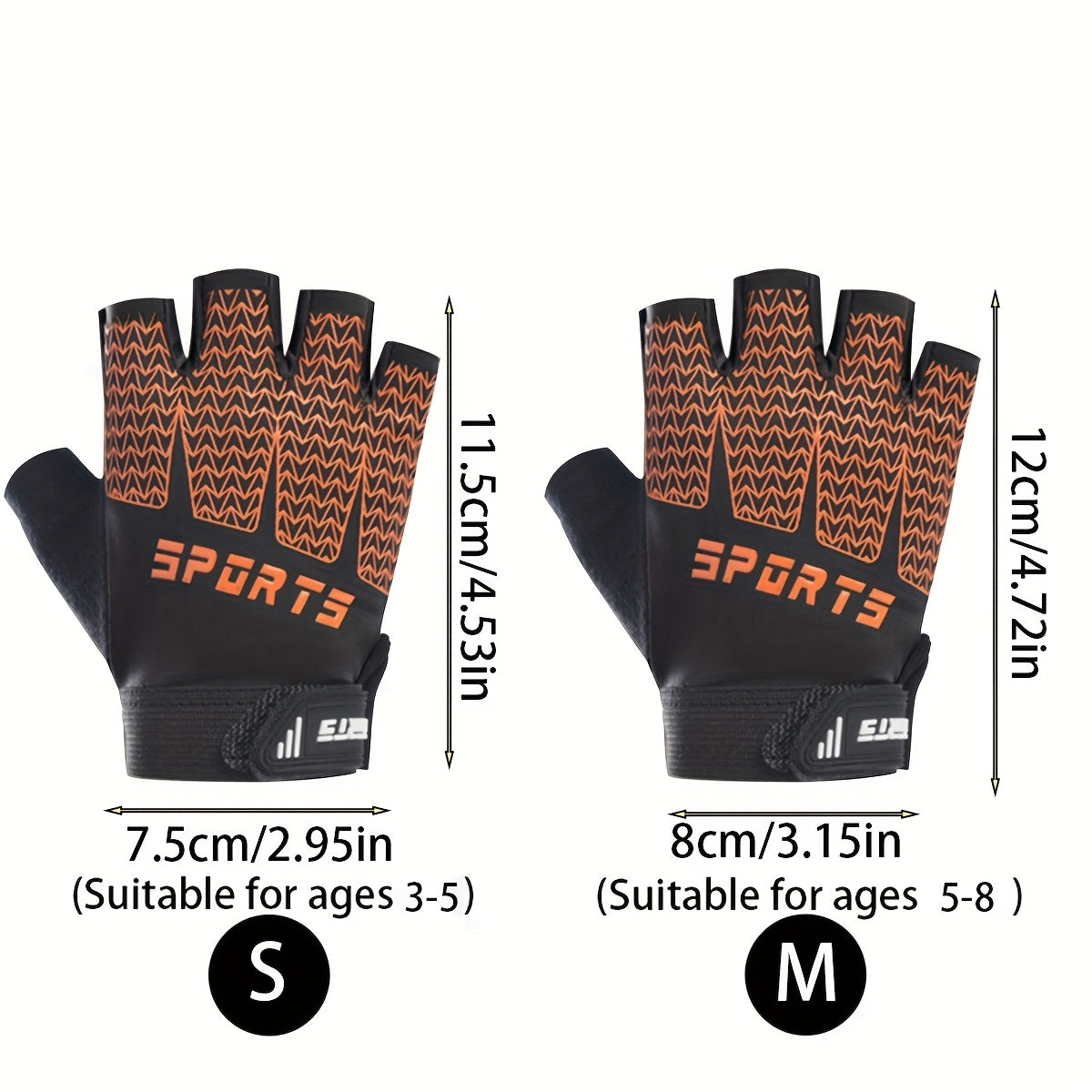 Gants de vélo pour enfant, du S au M, orange