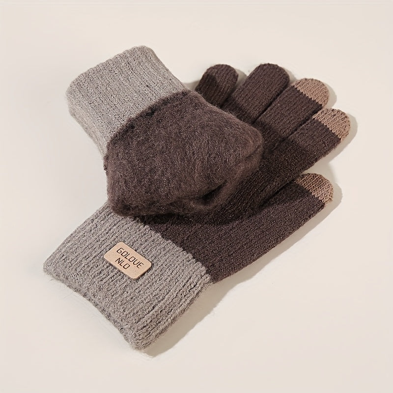 Gants à poignet côtelé à étiquette cousue en maille, café