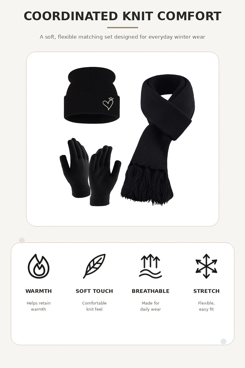 Ensemble 3 pièces — bonnet, écharpe et gants, blanc