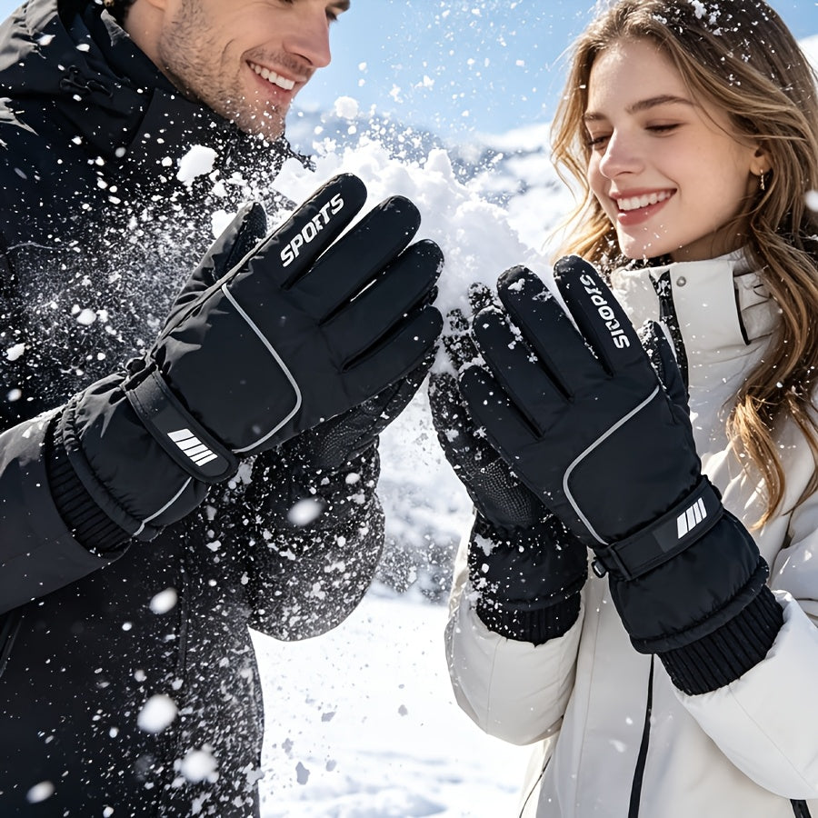 Gants de ski tactiles à poignet côtelé doublés peluche
