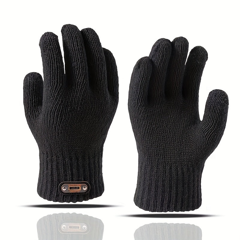 Gants tactiles à étiquette cousue en maille, couleur café