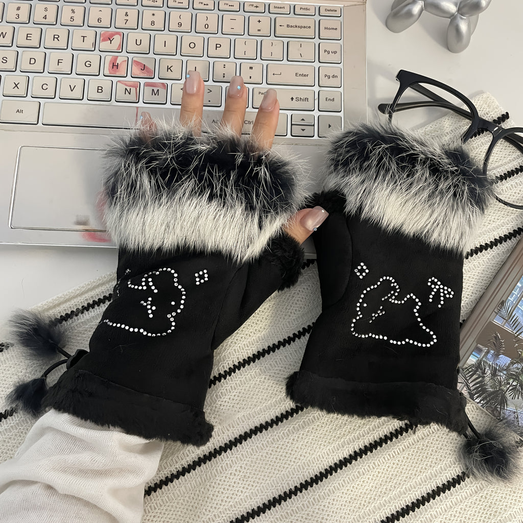 Gants sans doigts en maille, 2 coloris, blanc et noir