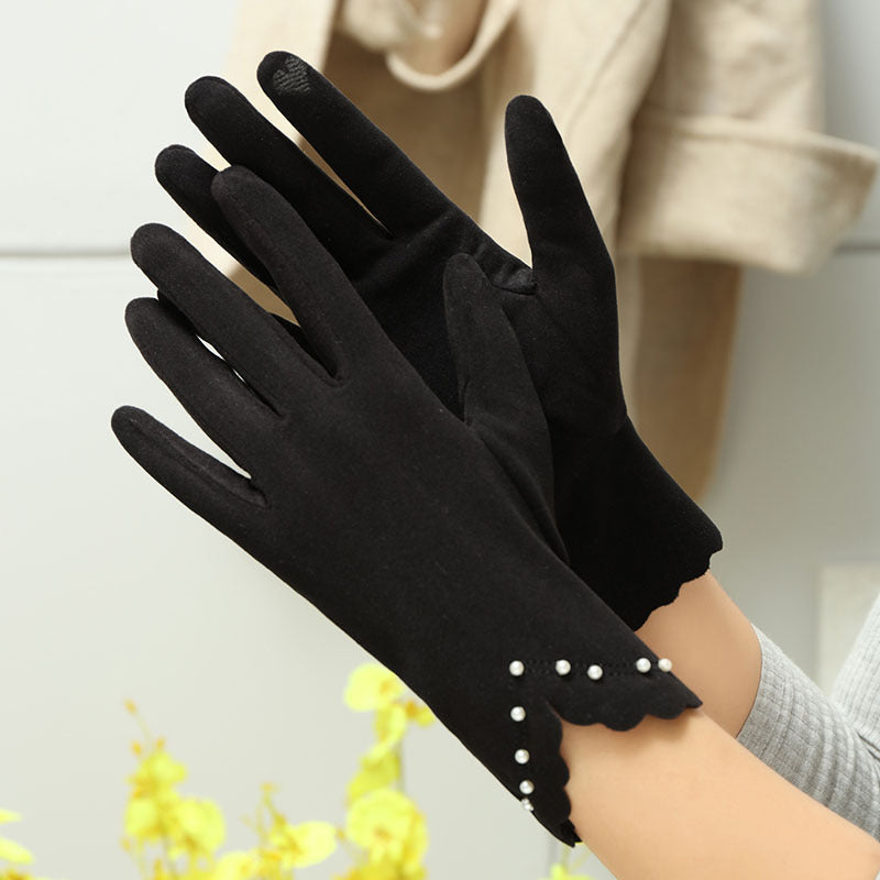 Gants tactiles en maille brodés