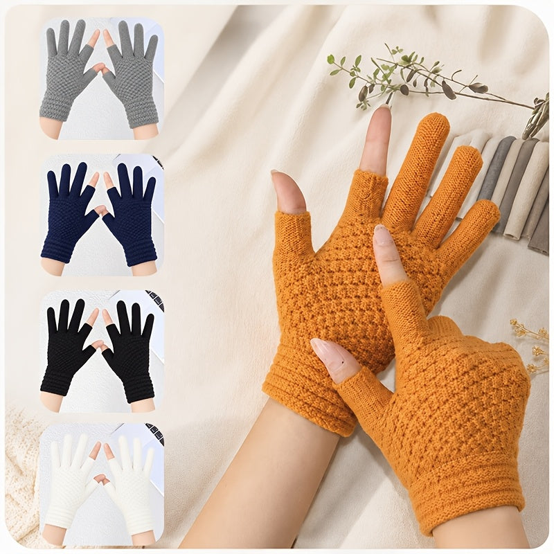 Gants sans doigts thermiques en maille, 5 coloris, à oursons