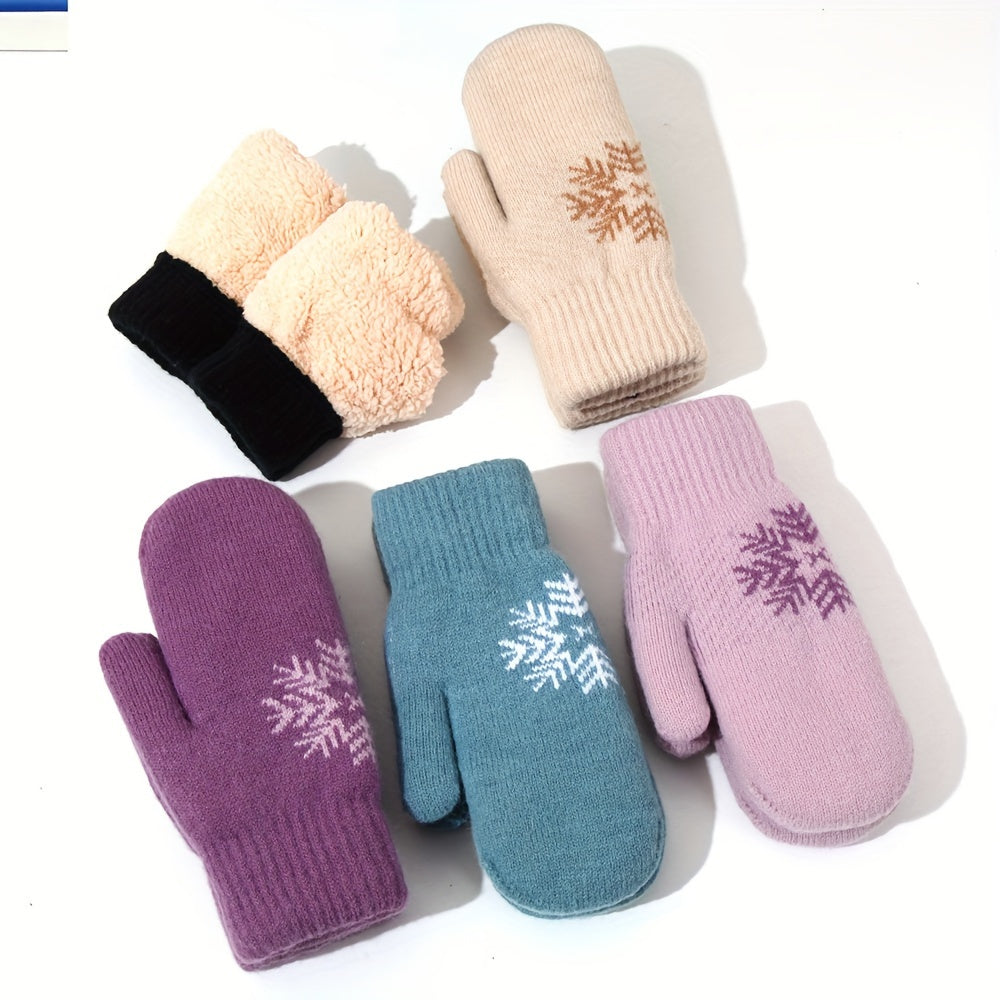Gants mitaines doublés thermiques en laine, 6 coloris