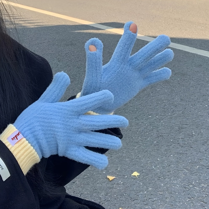 Gants bicolores à étiquette cousue en maille
