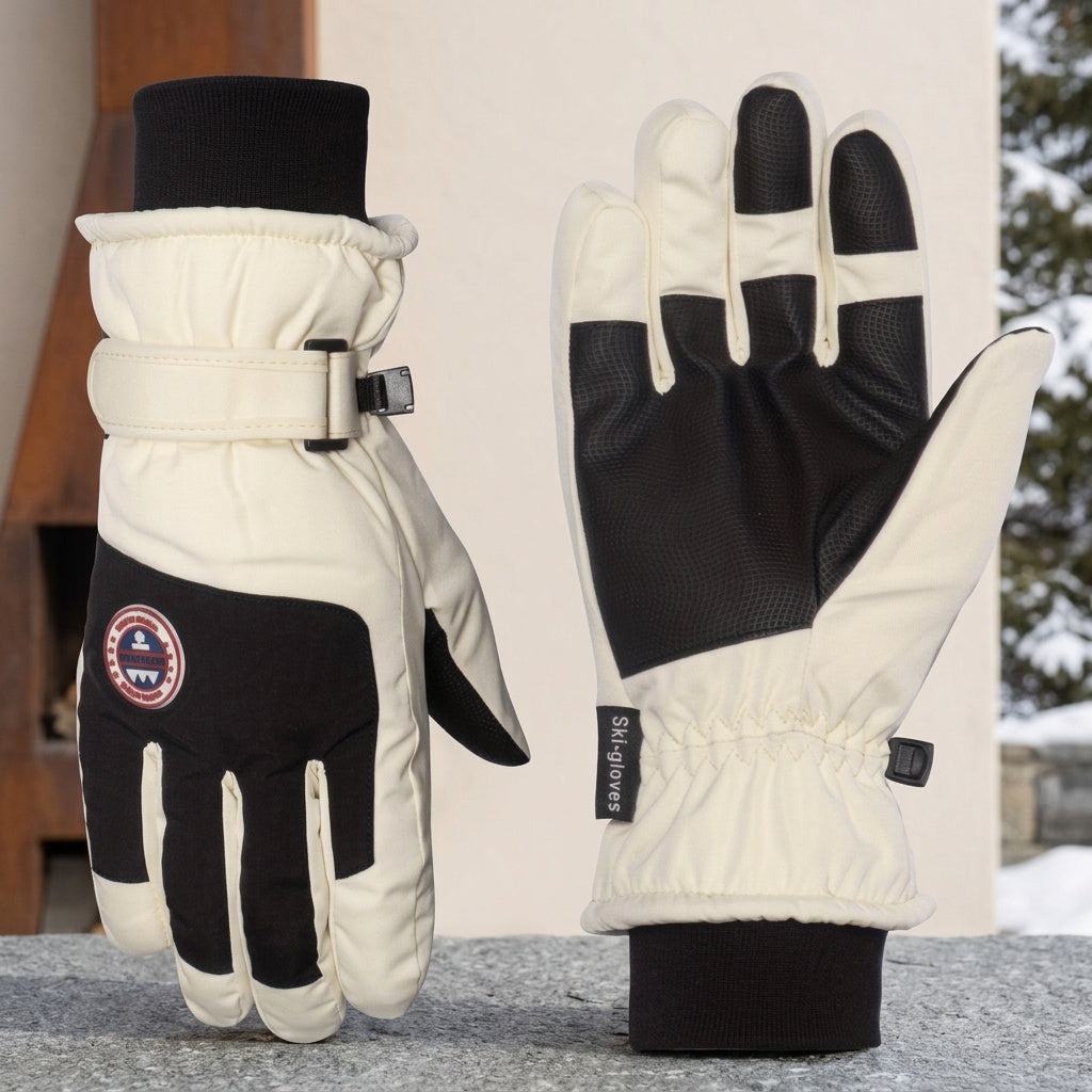 Gants de ski imperméables à poignet froncé à oursons