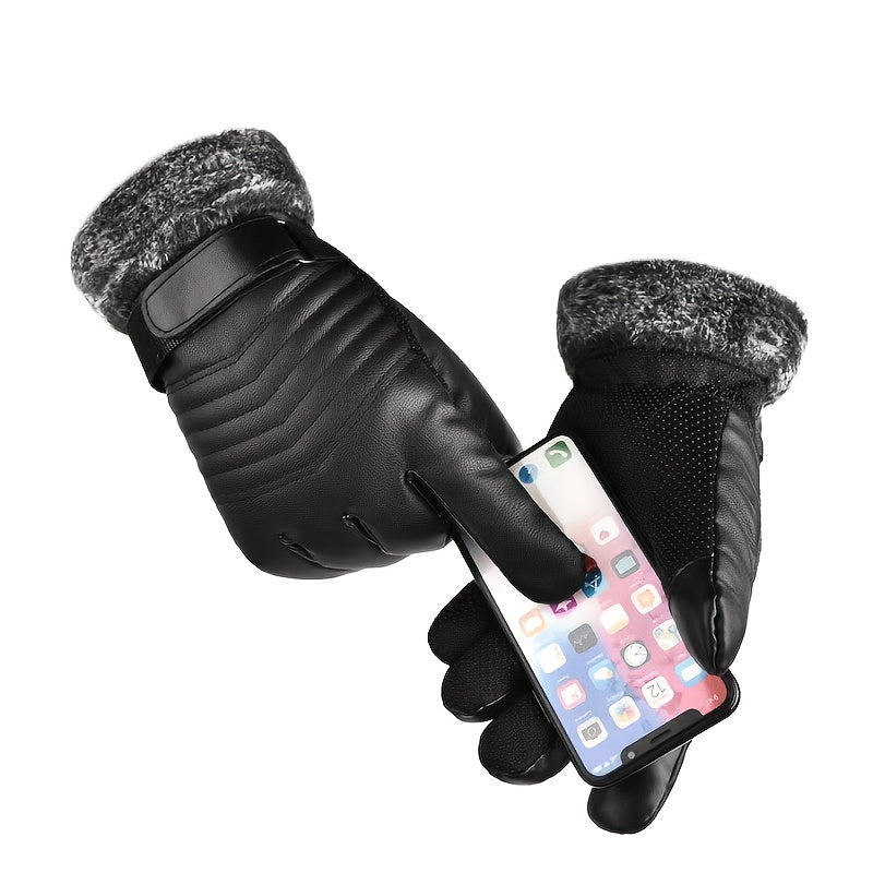 Gants à revers de fourrure doublés peluche en simili cuir