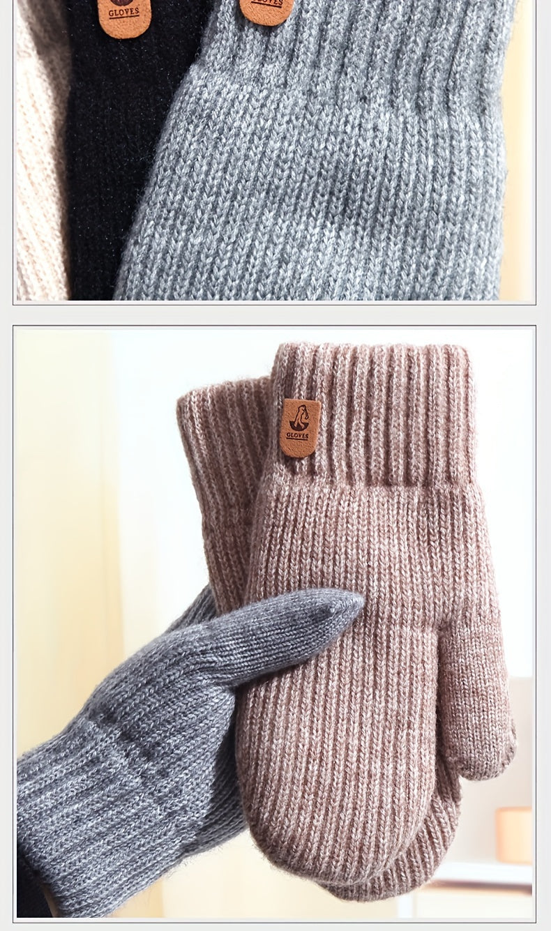 Gants mitaines doublés thermiques en laine, 4 coloris