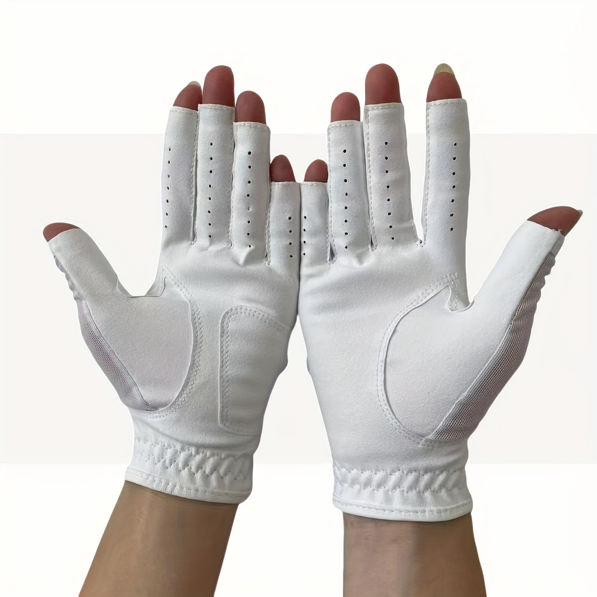 Gants à deux doigts ouverts de golf respirants à paume renforcée en simili cuir
