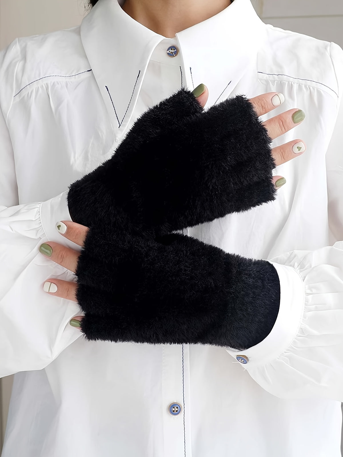 Gants sans doigts en maille, 2 coloris, tissé