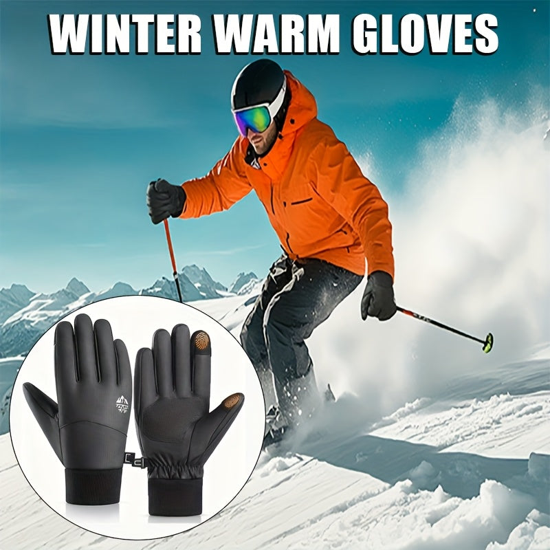 Gants tactiles coupe-vent thermiques en simili cuir, couleur gris foncé