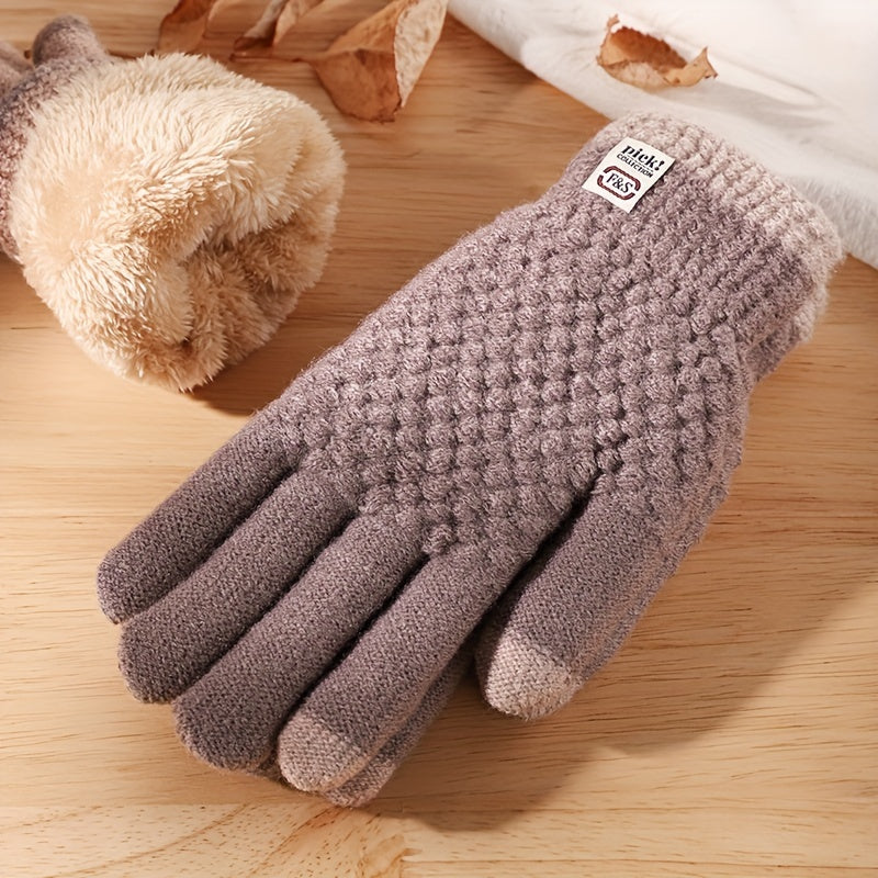 Gants en maille, 5 coloris, à oursons, rose, violet, gris foncé, gris clair et noir, violet Image