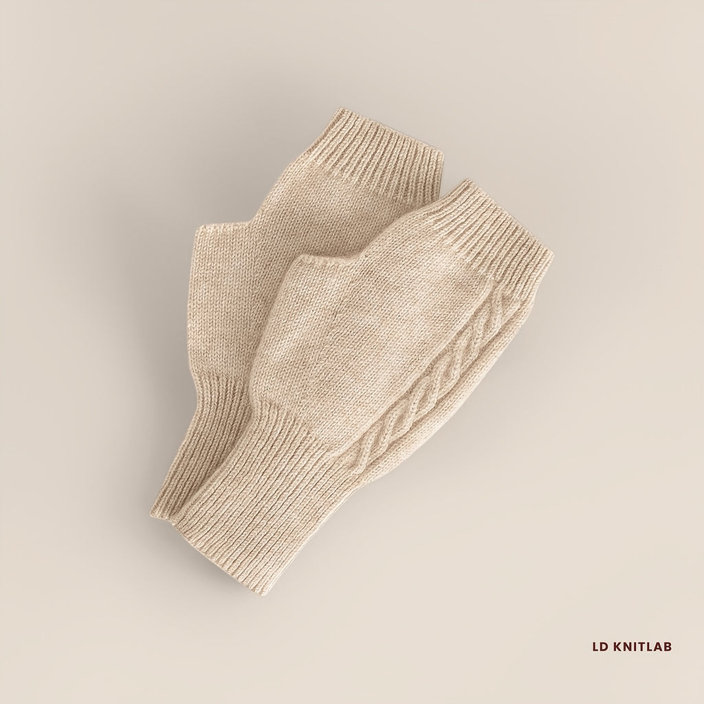 Manchons en maille torsadée à passage pour le pouce, beige