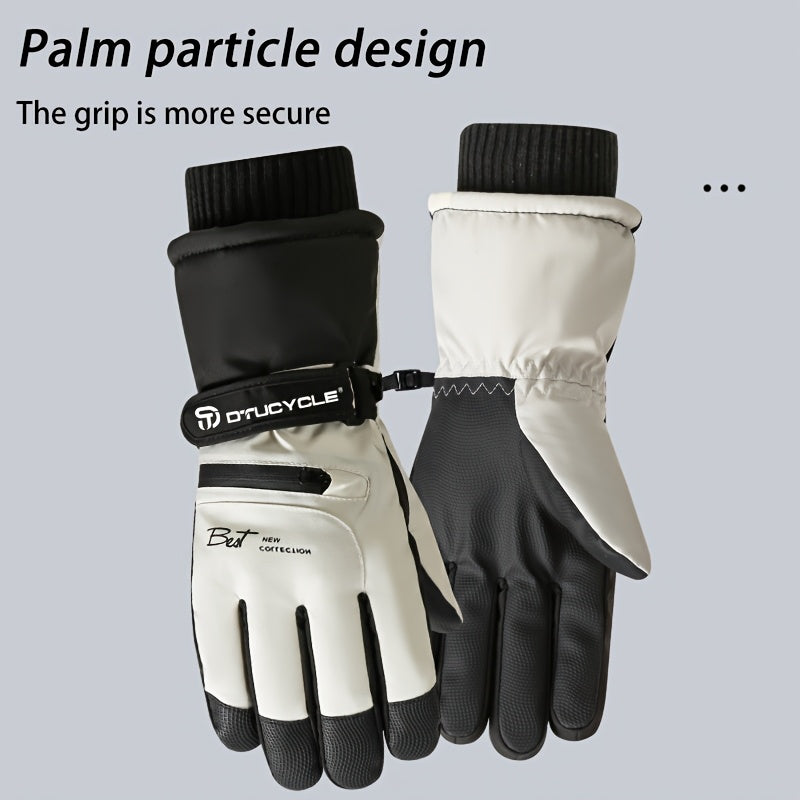 Gants de ski imperméables à poignet côtelé, beige homme