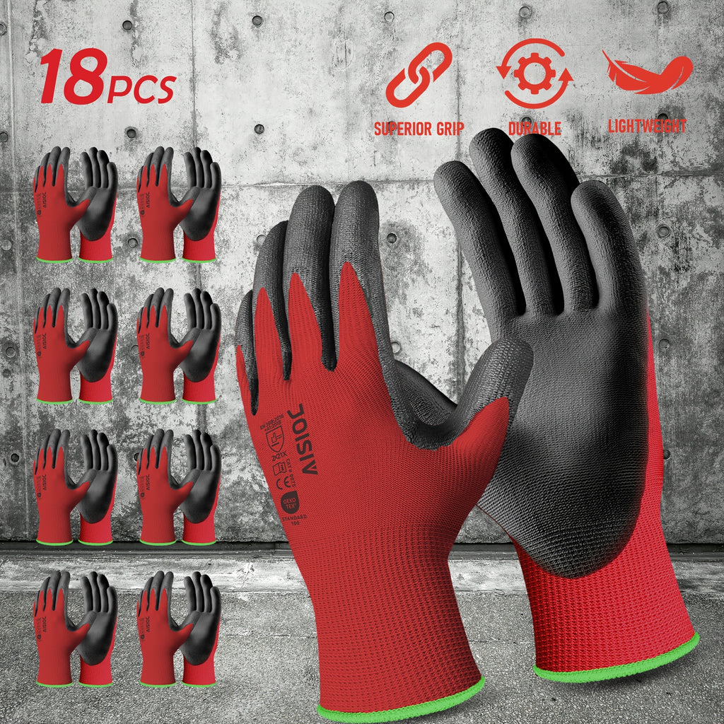 Gants de travail en maille enduite — lot de 18 paires