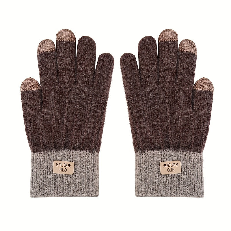 Gants à poignet côtelé à étiquette cousue en maille, café